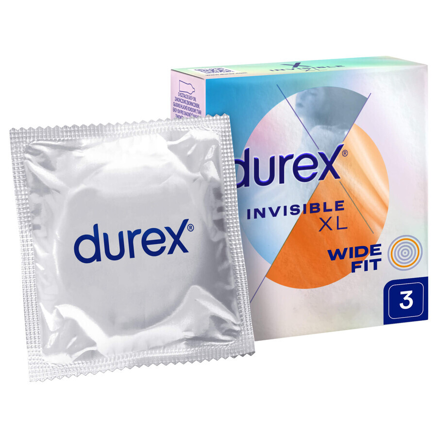 Durex Invisible XL Extra Thin Enlarged Condoms 3 Pack