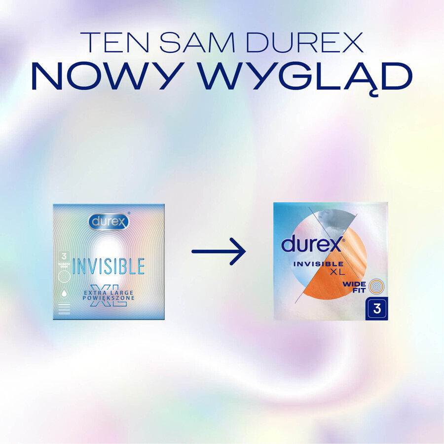 Durex Invisible XL Extra Thin Enlarged Condoms 3 Pack