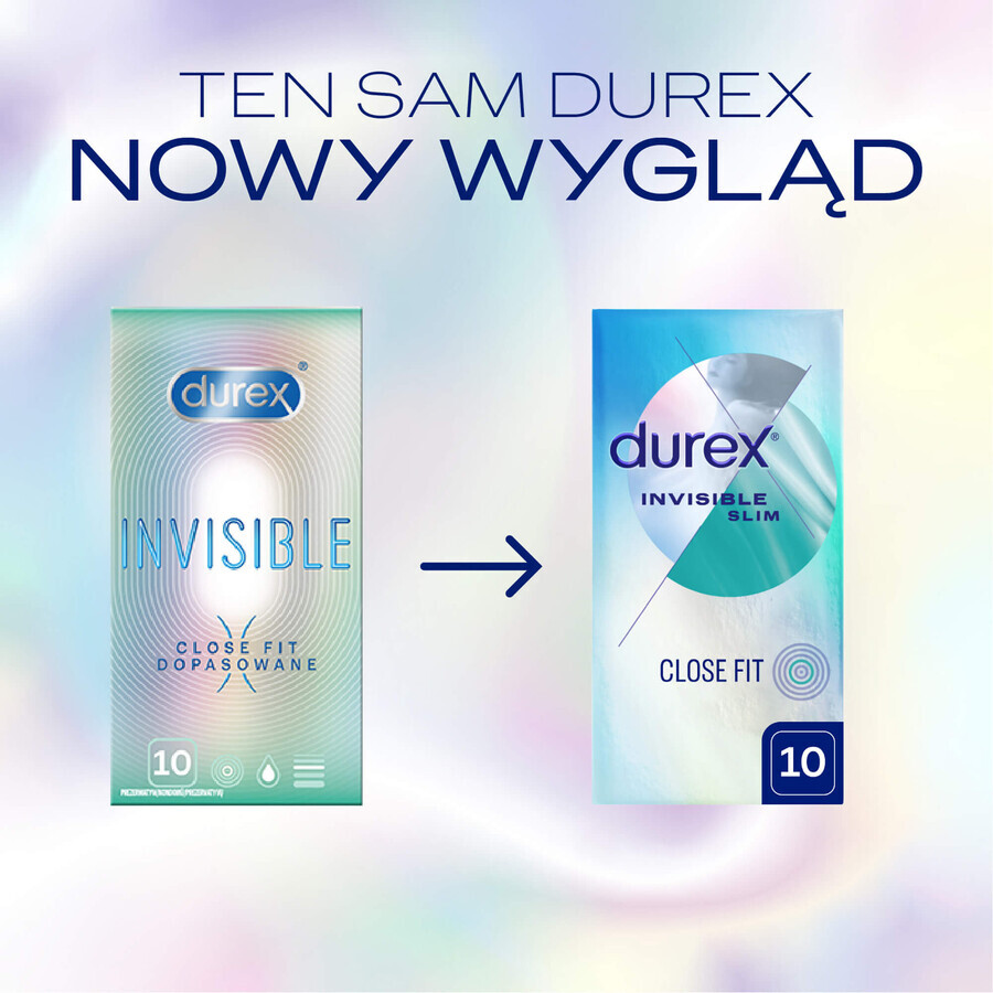 Durex Invisible Close Fit, preservativi abbinati, 10 pezzi