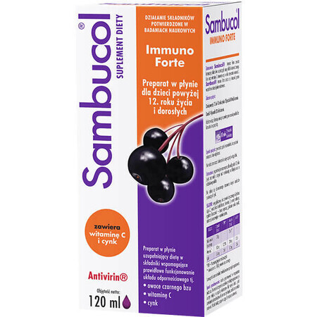 Sambucol Immuno Forte, líquido para niños mayores de 12 años y adultos, 120 ml