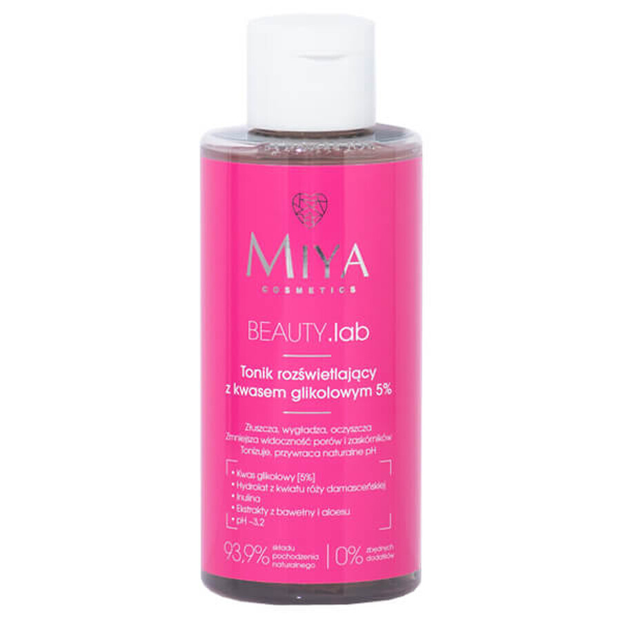 Miya BEAUTY.lab, tónico iluminador con ácido glicólico 5%, 150 ml