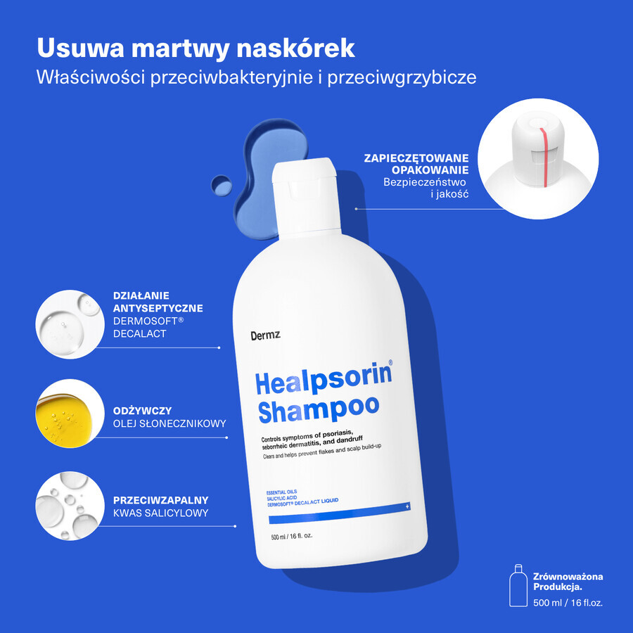 Healpsorin, champú para el cuidado del cuero cabelludo con lesiones psoriásicas, 500 ml