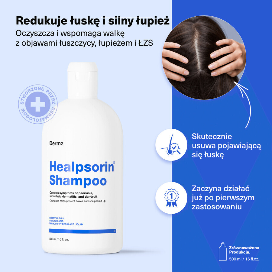 Healpsorin, champú para el cuidado del cuero cabelludo con lesiones psoriásicas, 500 ml