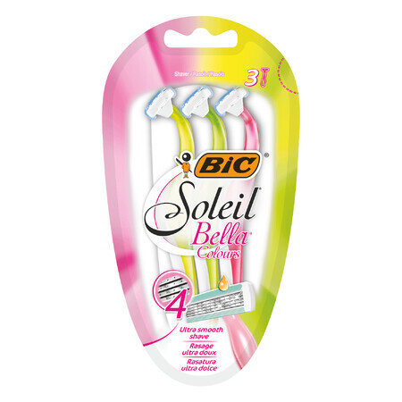 BIC Soleil Bella Colors, maquinilla de afeitar para mujer, cuatro hojas, 3 piezas