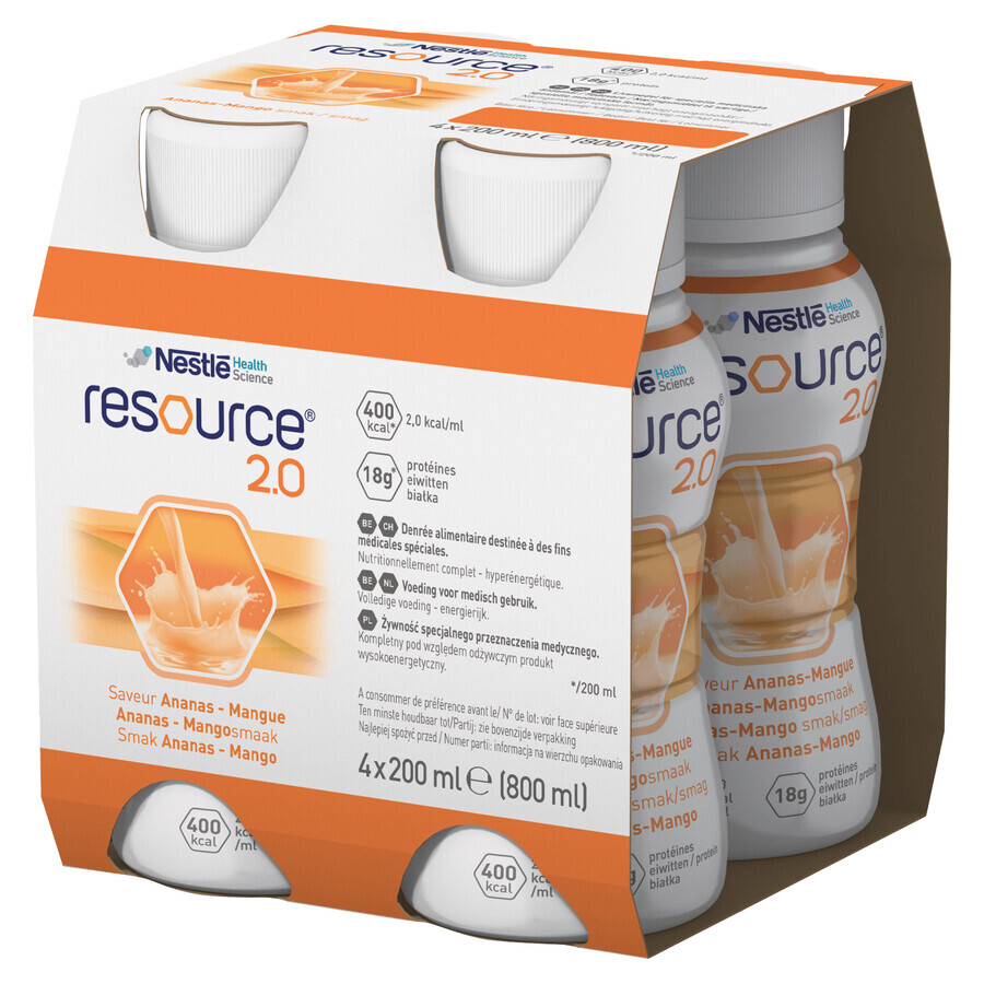 Resource 2.0, preparado nutricional, sabor piña-mango, 4 x 200 ml