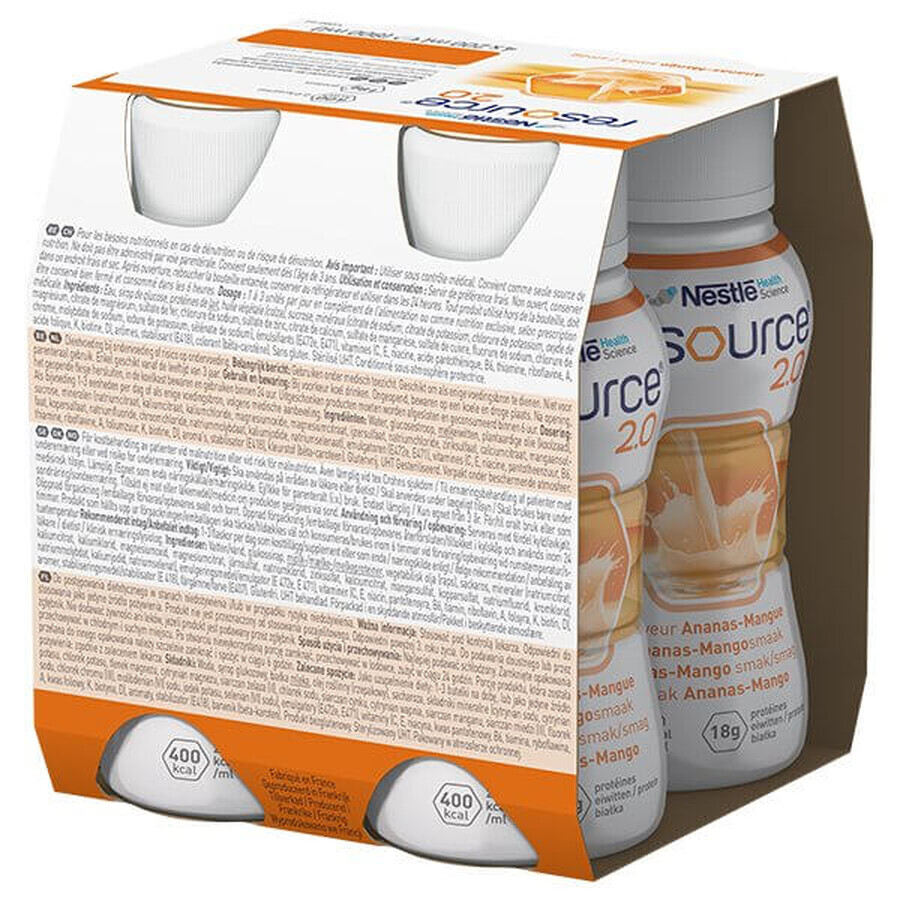 Resource 2.0, preparado nutricional, sabor piña-mango, 4 x 200 ml