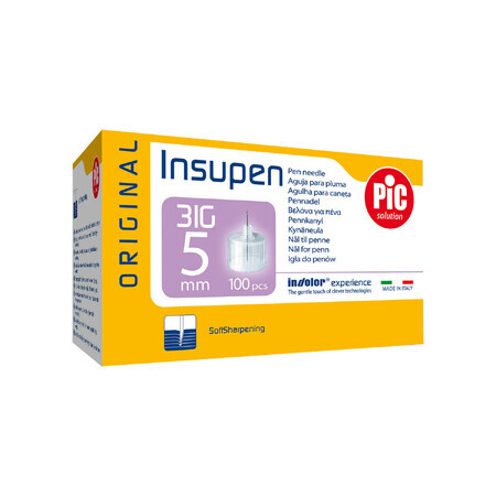 Pic Solution Insupen, ace pentru stilou cu insulină, 31G (0,25 mm) x 5 mm, 100 bucăți