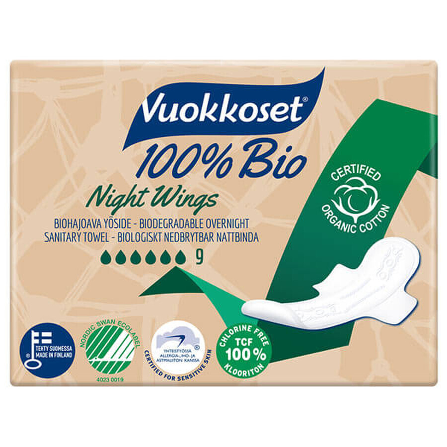 Vuokkoset Organic Cotton Night Towels 100% Bio Normal Wings 9 Pieces