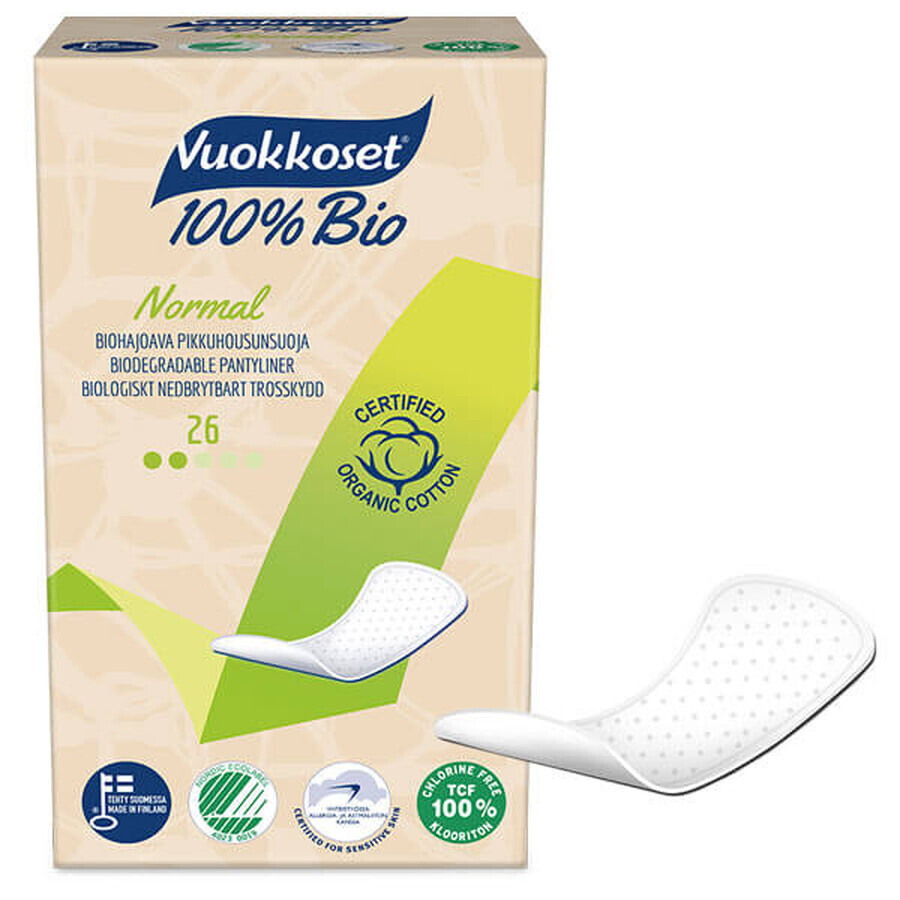 Vuokkoset, protegeslips de algodón orgánico, 100% Bio, Normal, 26 piezas