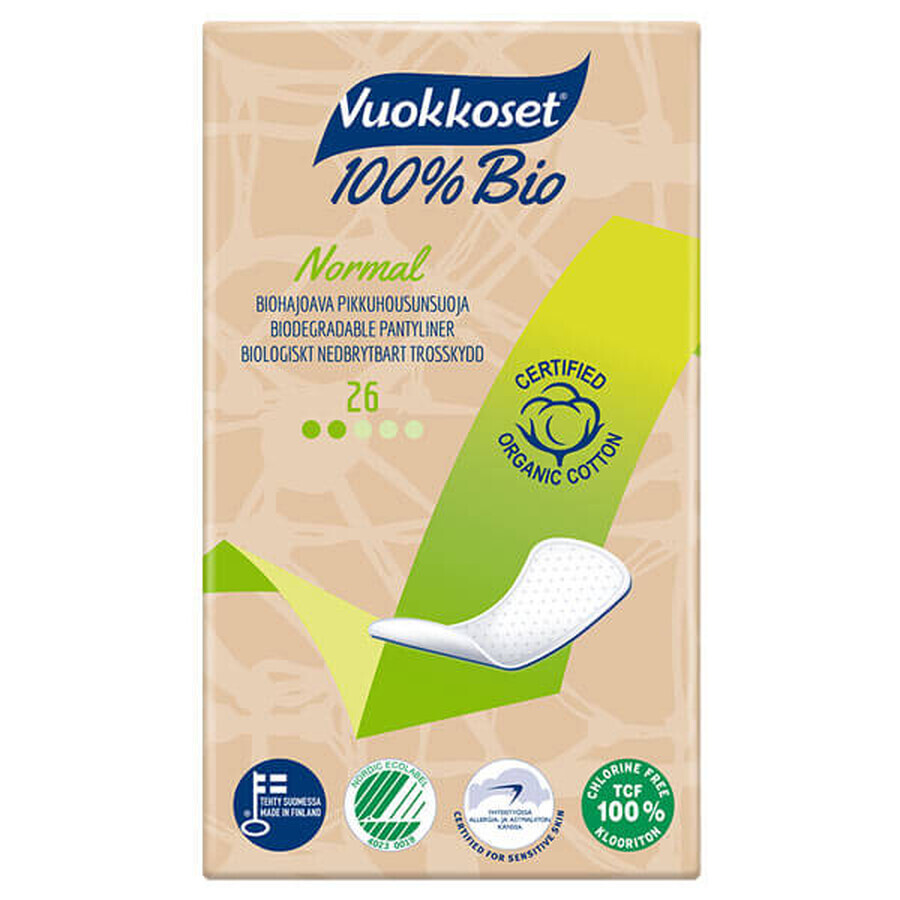 Vuokkoset, protegeslips de algodón orgánico, 100% Bio, Normal, 26 piezas