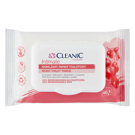 Cleanic Intimate, papel higiénico humedecido, arándanos, 40 unidades