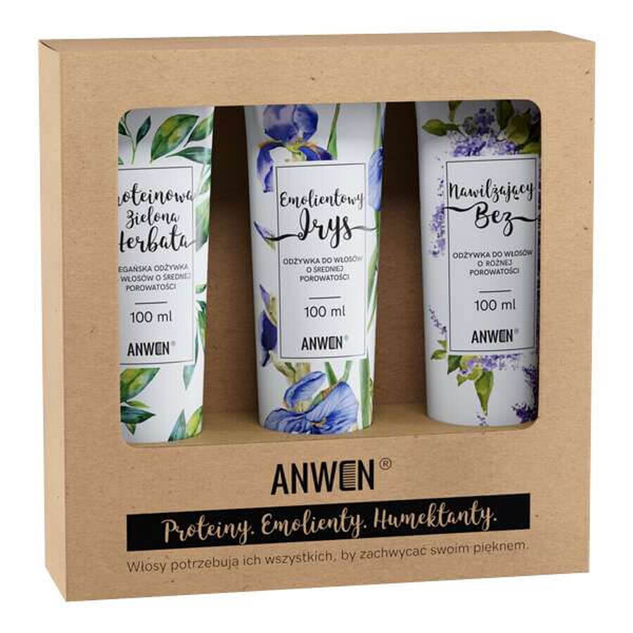 Anwen set, acondicionadores veganos para cabello de porosidad media, 3 x 100 ml