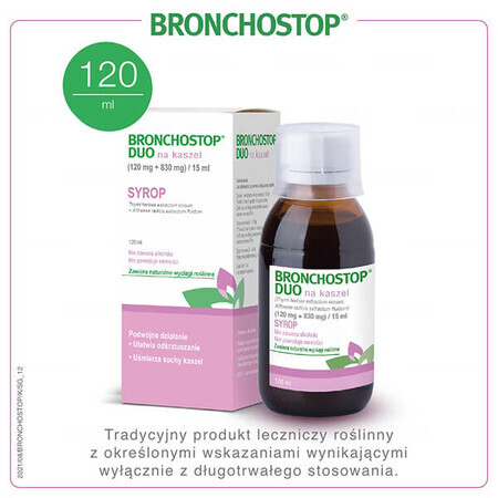 Bronchostop Duo para la tos (120 mg + 830 mg)/ 15 ml, jarabe, 120 ml