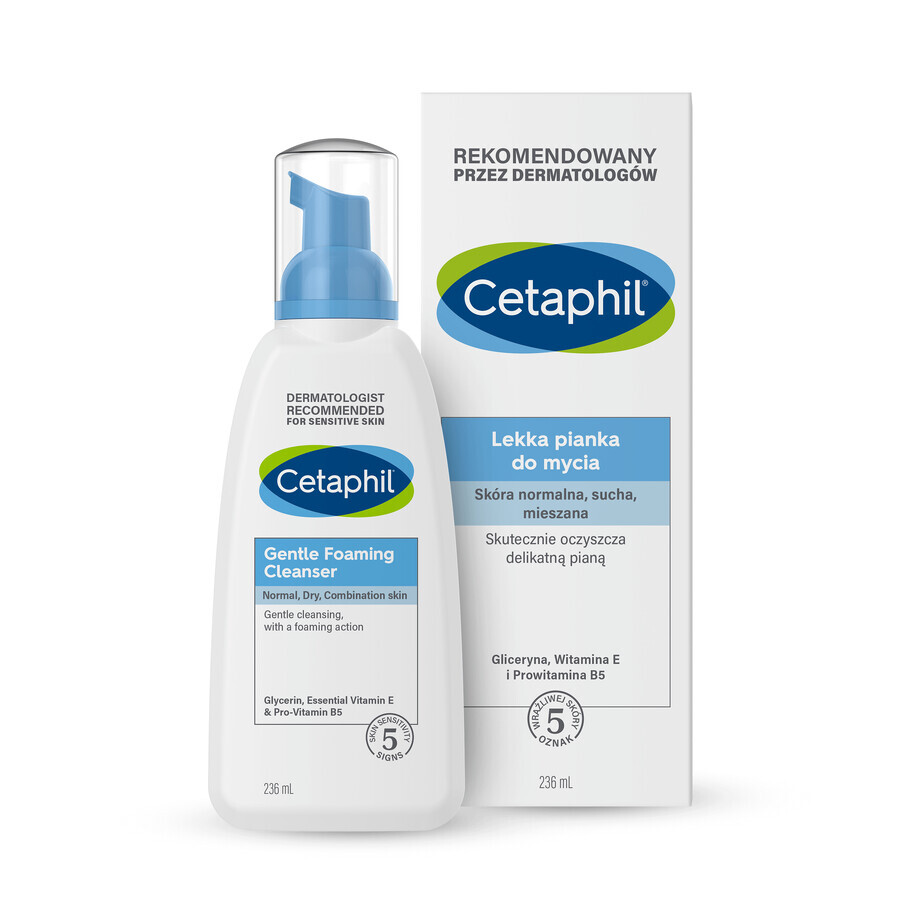 Cetaphil, espuma limpiadora facial ligera, piel normal, seca y mixta, 236 ml