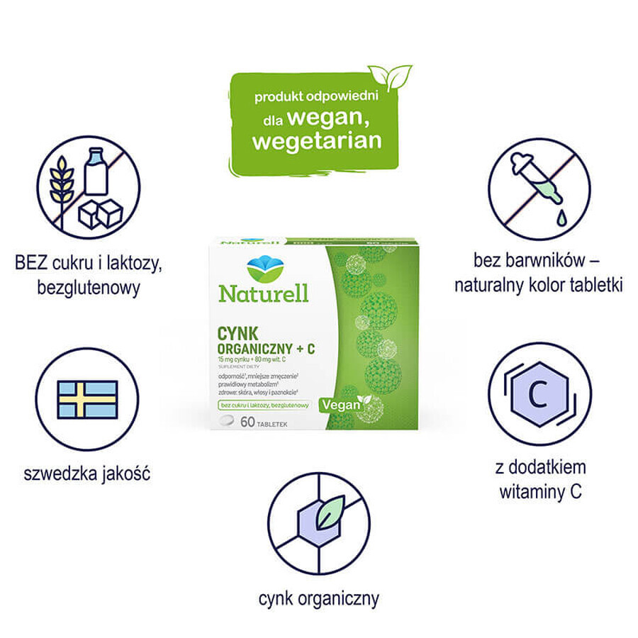 Naturell Organic Zinc + C, 60 comprimidos + 40 comprimidos gratis