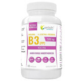 Wish Vitamina B3 (PP) Niacina 500 mg + Prebiótico + L-Leucina Vege, 60 cápsulas