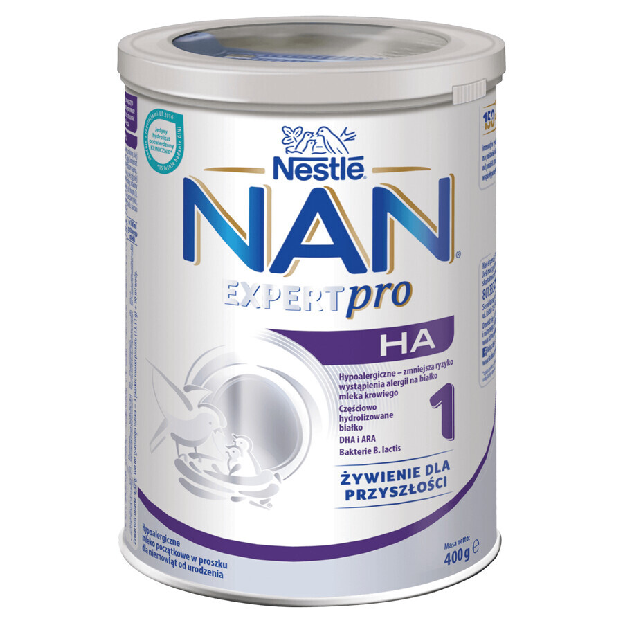 Nestlé NAN Expertpro HA 1, leche infantil hipoalergénica para bebés desde el nacimiento, 400 g