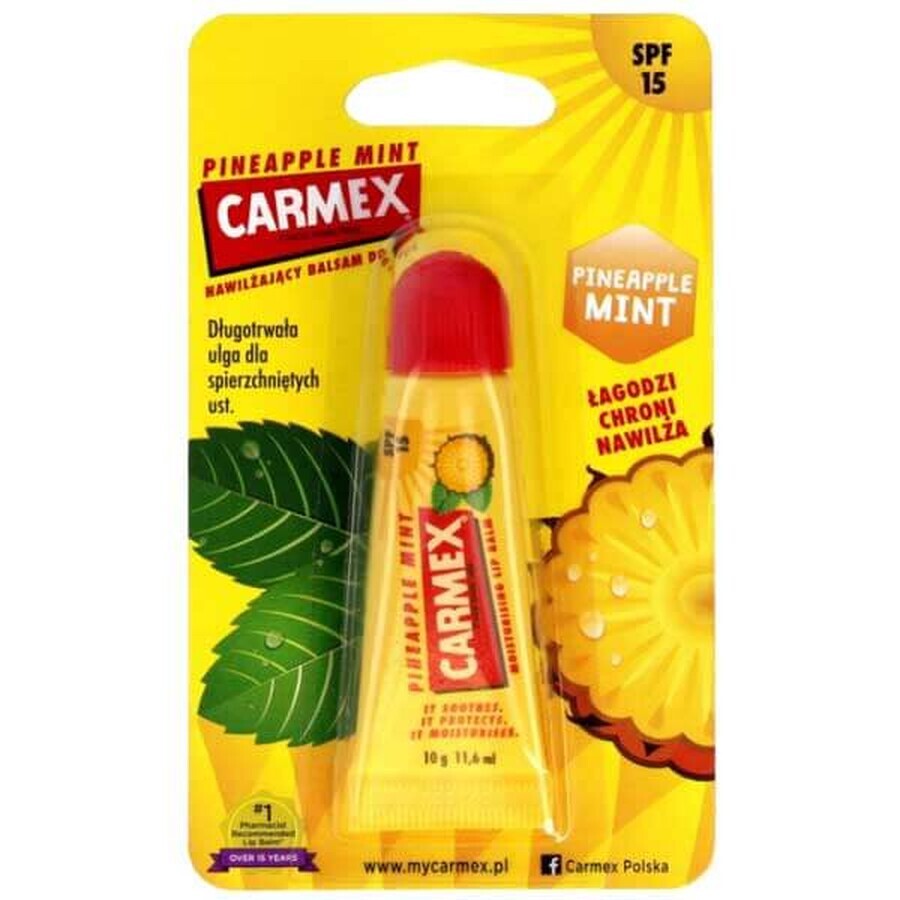 Carmex Piña Menta, bálsamo labial hidratante en tubo, FPS 15, 10 g