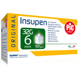 Pic Solution Insupen, agujas para pluma de insulina, 32G (0,23 mm) x 6 mm, 100 unidades