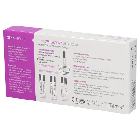 SEMA Protect, test owulacyjny LH paskowy, czuły 25 mIU/ml, 5 sztuk: ceny i cechy