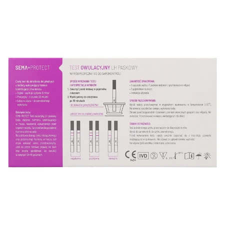 SEMA Protect, test owulacyjny LH paskowy, czuły 25 mIU/ml, 5 sztuk: ceny i cechy