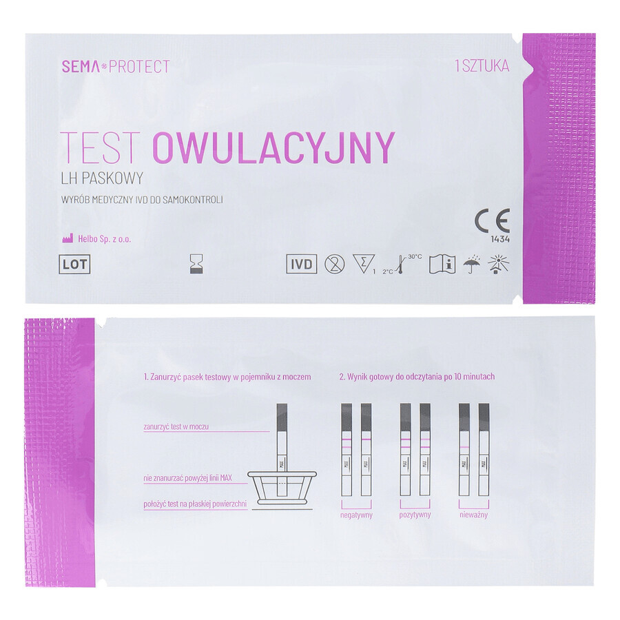 SEMA Protect, test de ovulación LH en tira, sensible 25 mIU/ml, 5 unidades