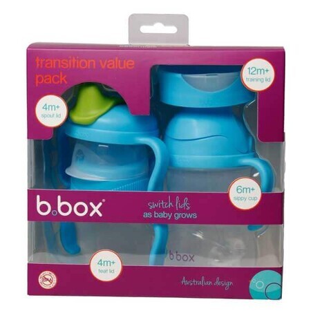 B.Box, tazza per imparare a bere, set 4 in 1, mirtillo, da 4 mesi, 240 ml