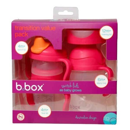 B.Box, tazza per imparare a bere, set 4 in 1, lampone, da 4 mesi, 240 ml