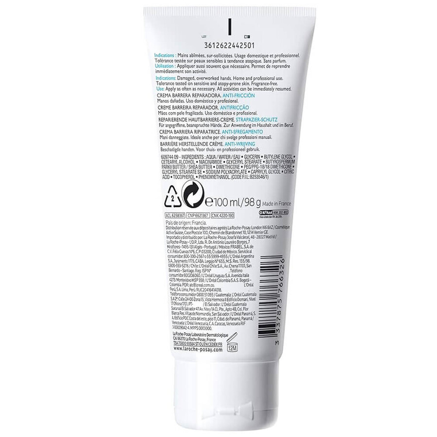 La Roche-Posay Cicaplast Mains, crema de manos regeneradora, barrera, 100 ml