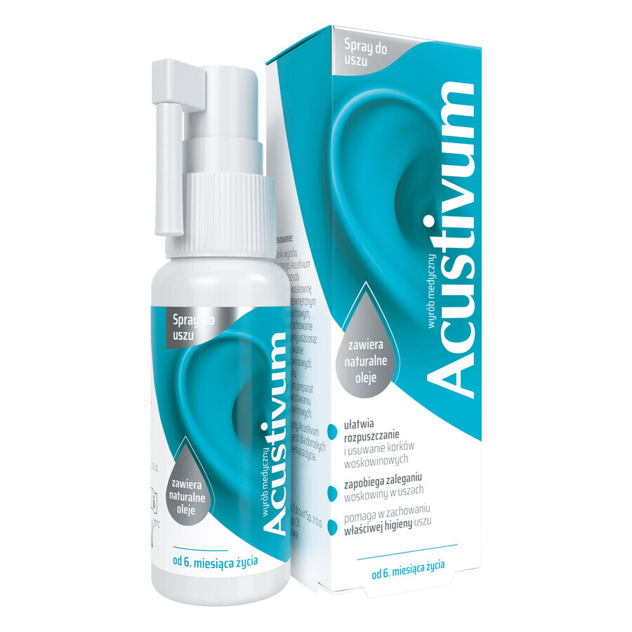 Acustivum, spray para la higiene de los oídos, para niños a partir de 6 meses y adultos, 20 ml