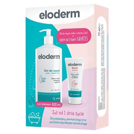 Eloderm Omega 3-6-9 Plus, 2-in-1-Reinigungsgel für Körper und Haar, ab 1. Tag, 400 ml + extra aktive Creme ab 1. Tag, 75 ml