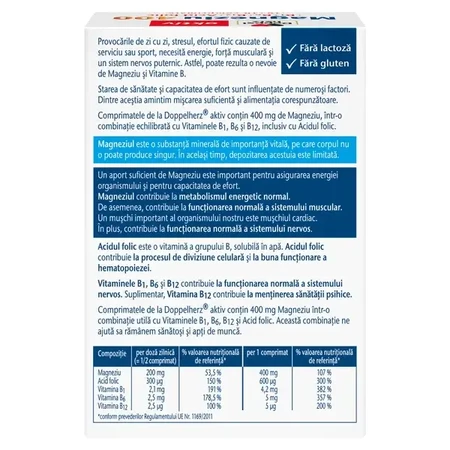 Magnesio 400 mg+ Vit. B1+B6+B12+ Acido folico, 30+ 10 compresse, Doppelherz 