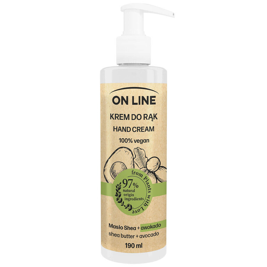 On Line From Plants With Love, handcrème, karitéboter en avocado, 190 ml