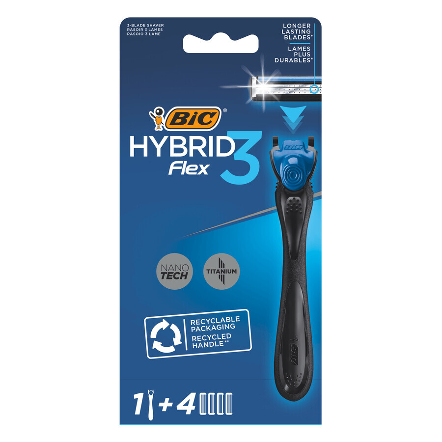 BIC Flex 3 Hybrid, maquinilla de afeitar, mango + 4 cartuchos