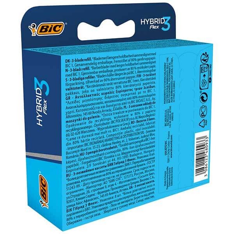 BIC Flex 3 Hybrid, cartuchos reemplazables, 8 piezas