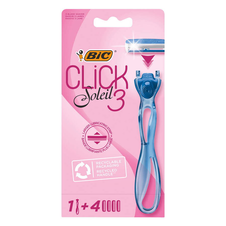 BIC Soleil Click 3, maquinilla de afeitar para mujer, mango + 4 cartuchos