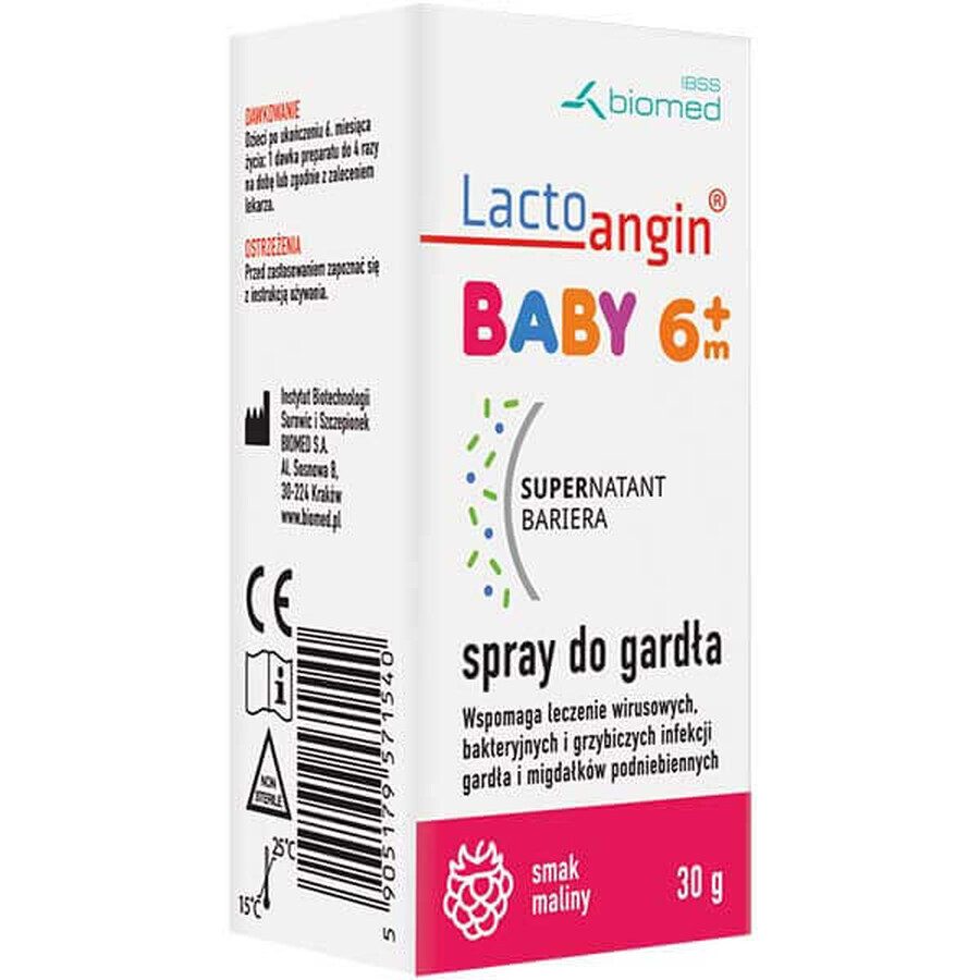 Lactoangin Baby, spray pentru gât, aromă de zmeură, peste 6 luni, 30 g