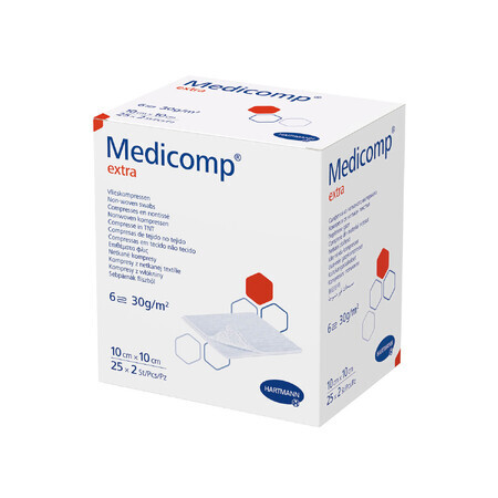 Medicomp Extra, compresas estériles de tejido no tejido, 6 capas, 30 g/m2, 10 cm x 10 cm, 50 unidades