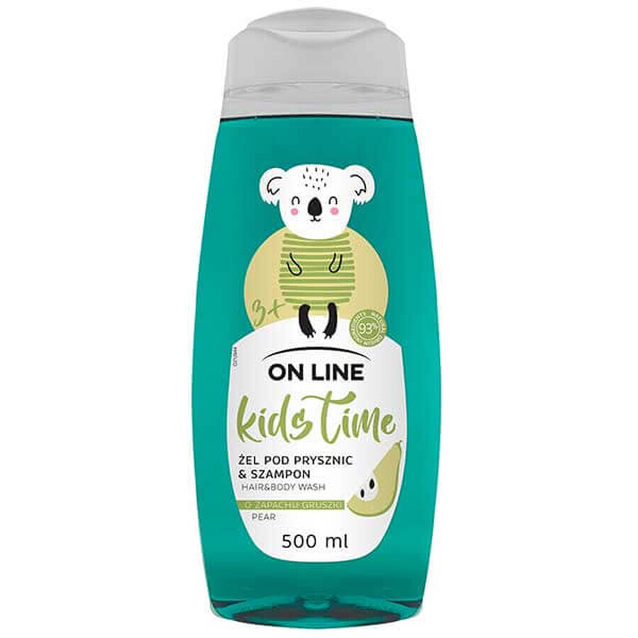 On Line Kids Time, gel douche et shampooing 2-en-1 au parfum de poire, plus de 3 ans, 500 ml