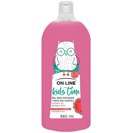 On Line Kids Time, gel de duș și loțiune de baie 2 în 1 cu aromă de pepene roșu, peste 3 ani, 980 ml