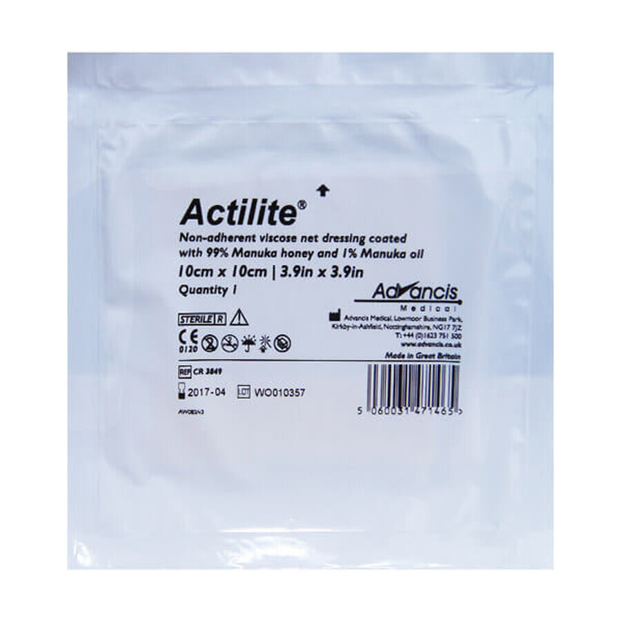 Actilite, medicazione con 99% miele di Manuka + 1% olio di Manuka, sterile, 10 cm x 10 cm, 1 pezzo