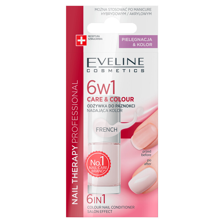 Eveline Cosmetics Nail Therapy, acondicionador de uñas que da color 6 en 1, francés, 5 ml