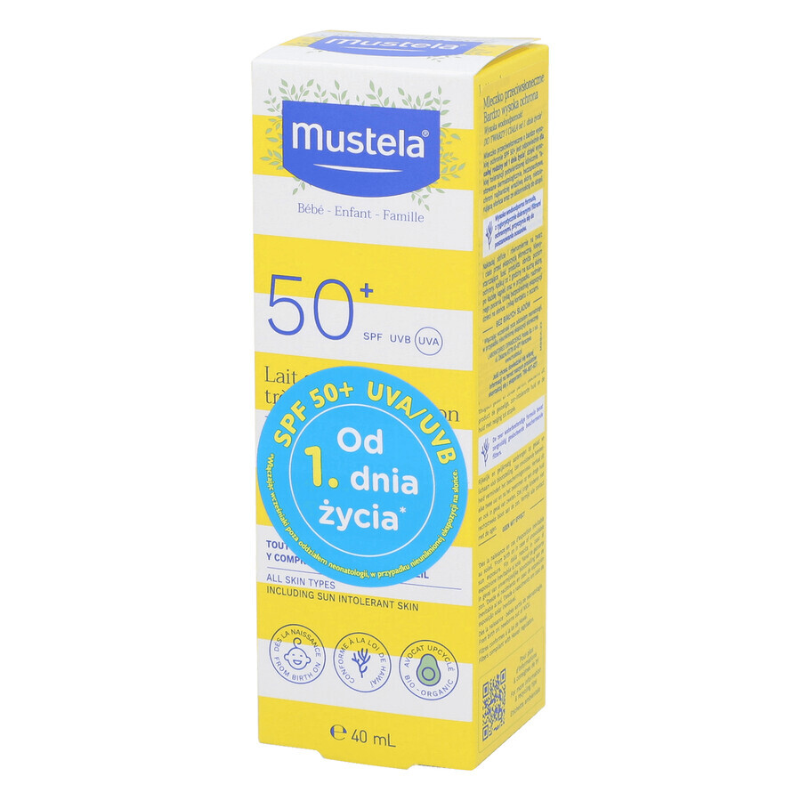 Mustela Set solar, Bebé en movimiento - piel seca, leche solar, FPS 50, 40 ml + aceite de masaje, 100 ml