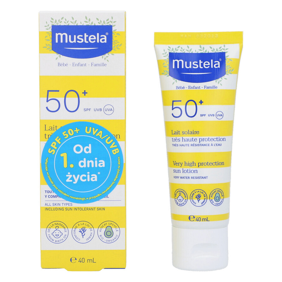 Mustela Set solar, Bebé en movimiento - piel seca, leche solar, FPS 50, 40 ml + aceite de masaje, 100 ml