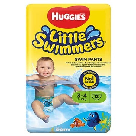 Huggies Little Swimmers, braguitas, para natación, Where's Dory, talla 3-4, 7-15 kg, 12 unidades