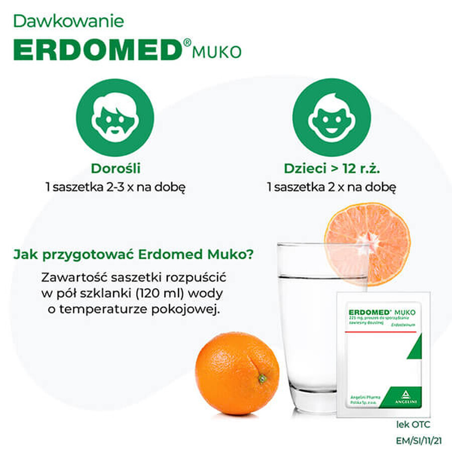 Erdomed Muko 225 mg, polvo para suspensión oral, 20 sobres