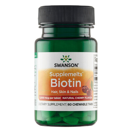 Swanson Biotin Supplementmelts, Biotin 5000 µg, Cherry Flavor, 60 Chewable Tablets