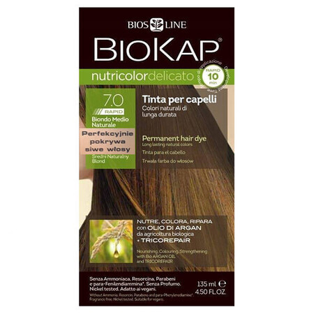 Biokap Nutricolor Delicato Rapid, hair color, 7.0 medium natural blonde, 135 ml