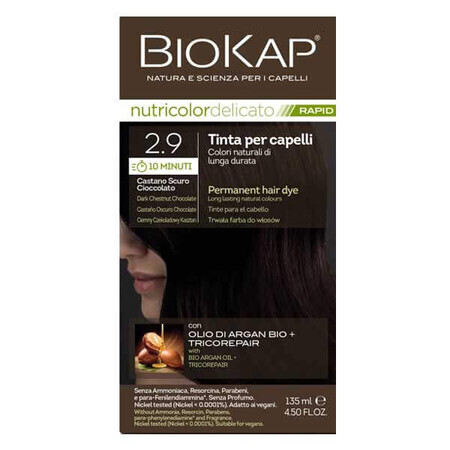 Biokap Nutricolor Delicato Rapid, coloración capilar, 2.9 castaño chocolate oscuro, 135 ml