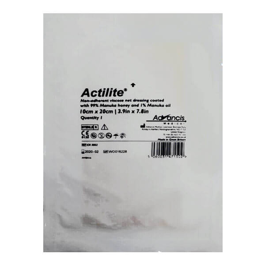 Actilite, medicazione con 99% miele di Manuka + 1% olio di Manuka, sterile, 10 cm x 20 cm, 1 pezzo